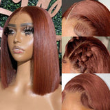 Sunber Reddish Brown Color Wear Go Wig 6x4.75 Pre-Cut Lace Closure Short Straight Bob Wig With 150% Density