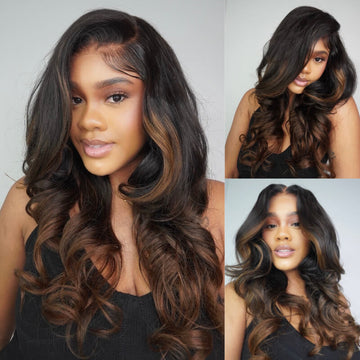 $100 OFF| Sunber Bye Bye Knots Wig 7x5 Glueless Lace Black to Chestnut Brown Ombre Loose Wave Wig With Bleached Knots