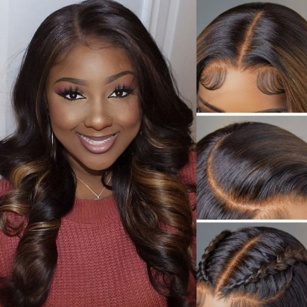 Sunber Bye Bye Knots Wig 7x5 Glueless Lace Black to Chestnut Brown Ombre Loose Wave Wig With Bleached Knots Flash Sale