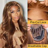 Sunber Body Wave Honey Blonde Highlights 6x4.75 Pre-Cut Lace Closure Human Hair Wig