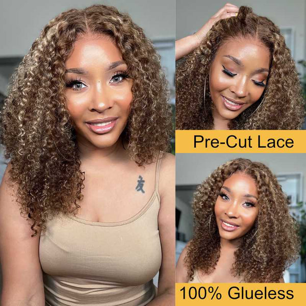 Sunber Jerry Curly Ombre Honey Blonde Highlight 6*4.75 Pre-Cut Lace Closure Wig Pre-plucked