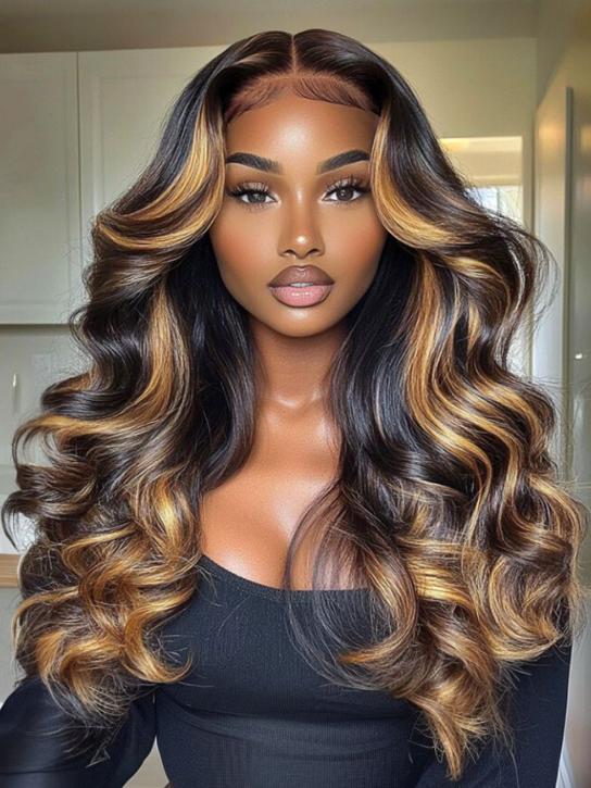 Sunber 7x5 Pre Cut Caramel Honey Brown Highlights Pre-everything Glueless Loose Wave Lace Wig With Bye Bye Knots