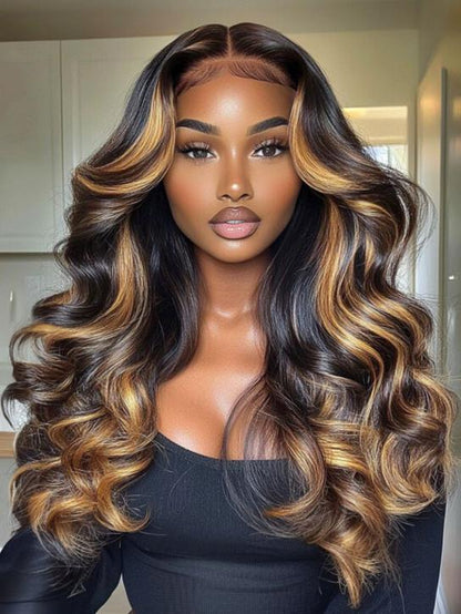 Sunber 7x5 Pre Cut Caramel Honey Brown Highlights Pre-everything Glueless Loose Wave Lace Wig With Bye Bye Knots