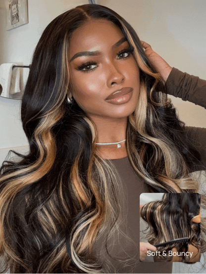 Sunber 7x5 Pre Cut Caramel Honey Brown Highlights Pre-everything Glueless Loose Wave Lace Wig With Bye Bye Knots
