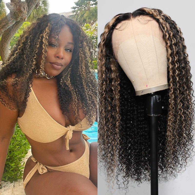 Sunber Balayage Blonde Highlight Curly 13x4 Lace Front Wig Pre-Plucked With Babyhair