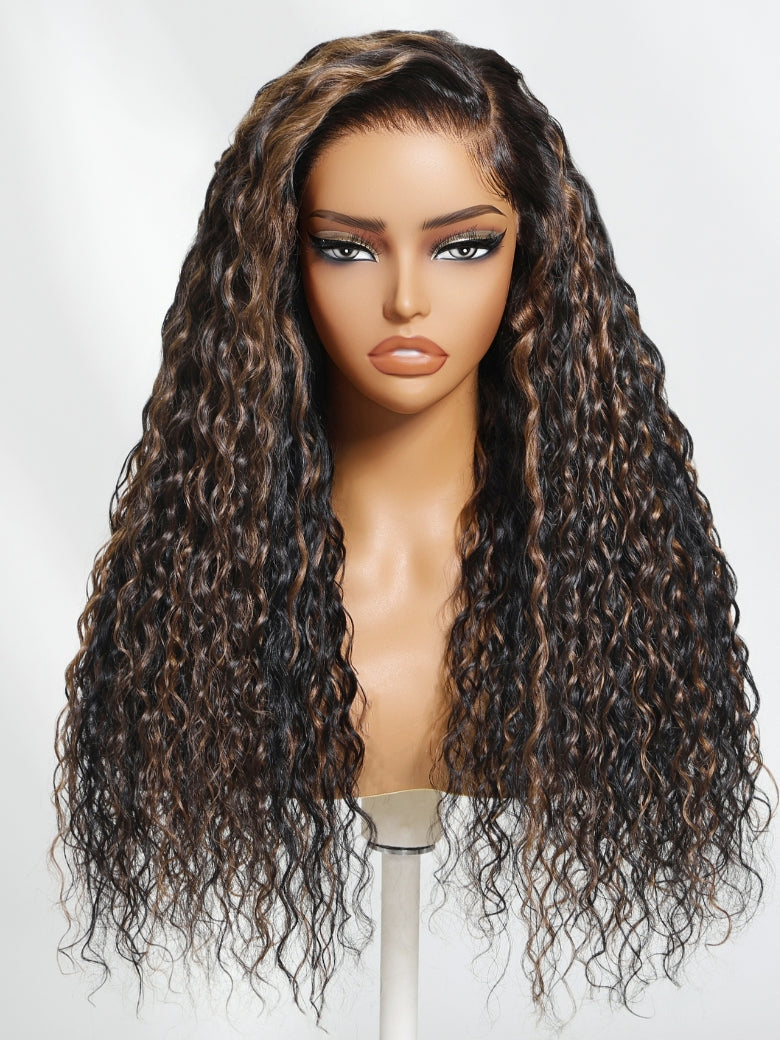 Extra 50% Off | Sunber Golden Brown Highlights 7x5 Bye Bye Knots Water Wave Lace Closure Wig With Pre Bleached Tiny Knots