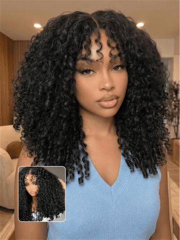 Sunber 7x5 /13x4 Pre Everything Pre-Styled Finger Coils Bye Bye Knots Glueless Water Curly Lace Wig With Invisi Drawstring