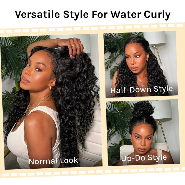 Sunber 7x5/ 13x4 Pre-Everything Lace Frontal Wig Water Wave & Curly Mixed Human Hair Wigs With Invisi Drawstring