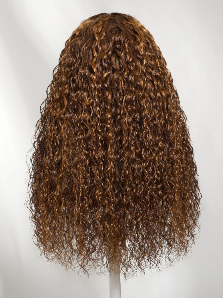 Flash Sale Sunber 13x4 Pre Everything Piano Brown Highlight Big Curly Balayage Water Wave Lace Frontal Human Hair Wig With Invisi Drawstring