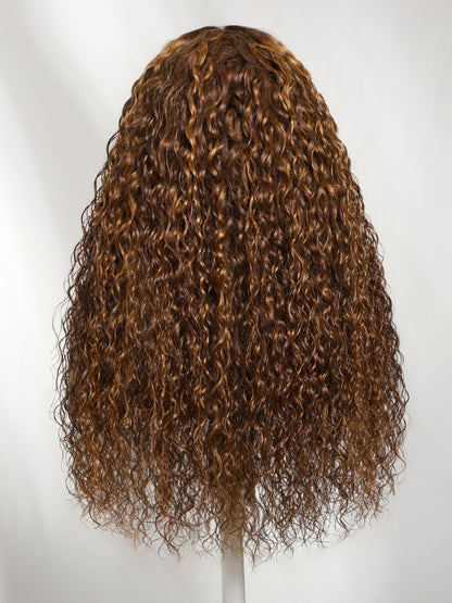 Flash Sale Sunber 13x4 Pre Everything Piano Brown Highlight Big Curly Balayage Water Wave Lace Frontal Human Hair Wig With Invisi Drawstring