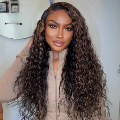 Extra 70% OFF | Sunber Golden Brown Highlights 7x5 Bye Bye Knots Water Wave Lace Closure Wig With Pre Bleached Knots