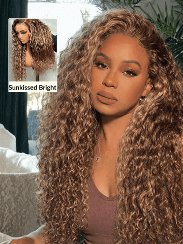 Sunber Water Wave Honey Blonde Highlighted 13x4 Pre Everything Lace Frontal Wig With Invisi Drawstring