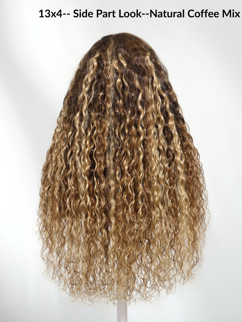 Sunber Water Wave Honey Blonde Highlighted 13x4 Pre Everything Lace Frontal Wig With Invisi Drawstring