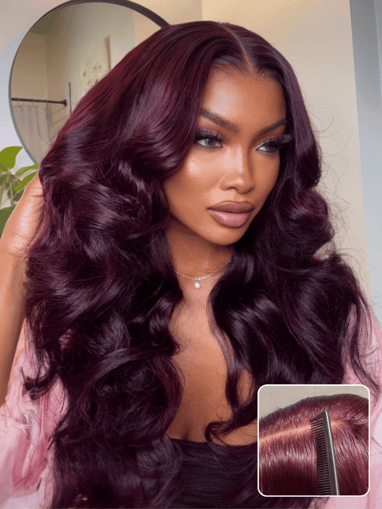 Sunber Black Cherry Lace Frontal Dark Burgundy Wig-Long Layered Cut &amp; Pre Everything &amp; Flash Sale