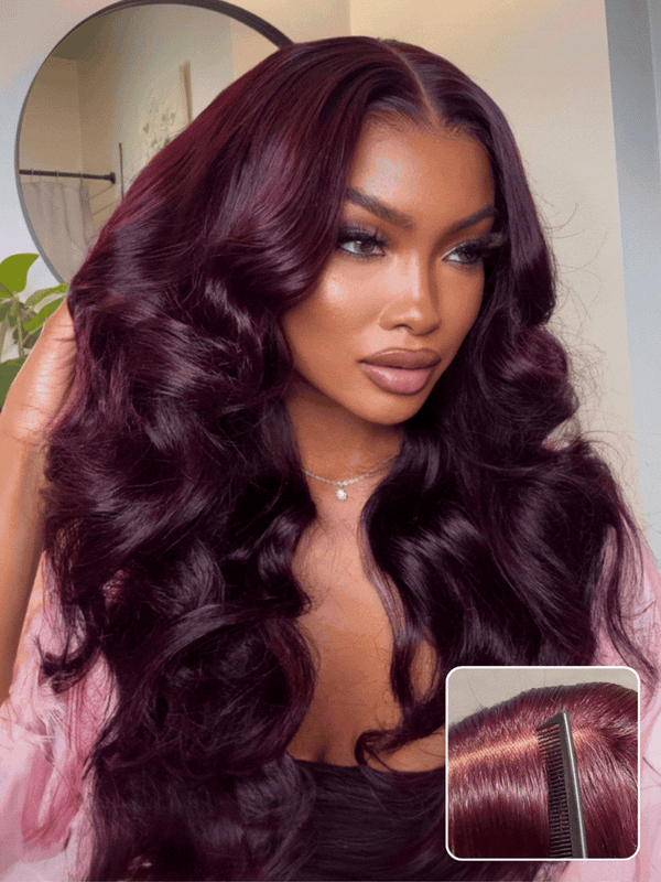 Sunber Black Cherry Lace Frontal Dark Burgundy Wig-Long Layered Cut & Pre Everything & Flash Sale
