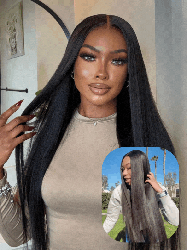 Sunber Yaki Straight 7x5 Glueless Lace Wig With Elastic Drawstring -Pull And Go & Bleach Knots & Pre-cut