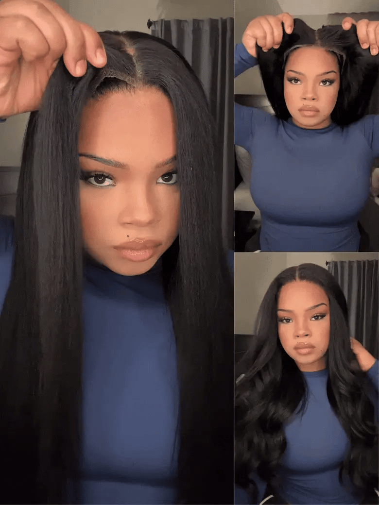 Sunber Yaki Straight 7x5 Glueless Lace Wig With Elastic Drawstring -Pull And Go & Bleach Knots & Pre-cut