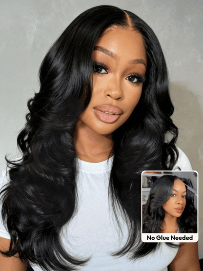 Sunber 180% Density 7x5 Pre Cut Lace Natural Black Body Curl Face-Framing Soft Layers Wig With Invisi Drawstring