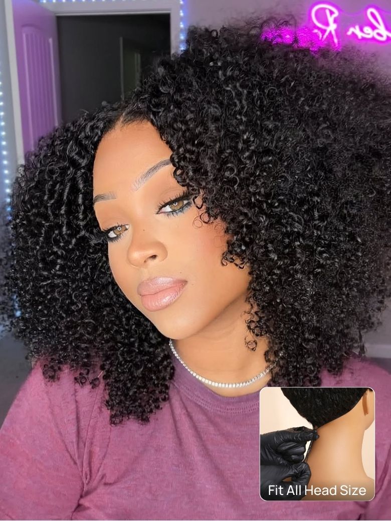 Sunber Afro Kinky Curly Pre-Styled Finger Coils EasiContour™ V Part Wig With Invisi Drawstring