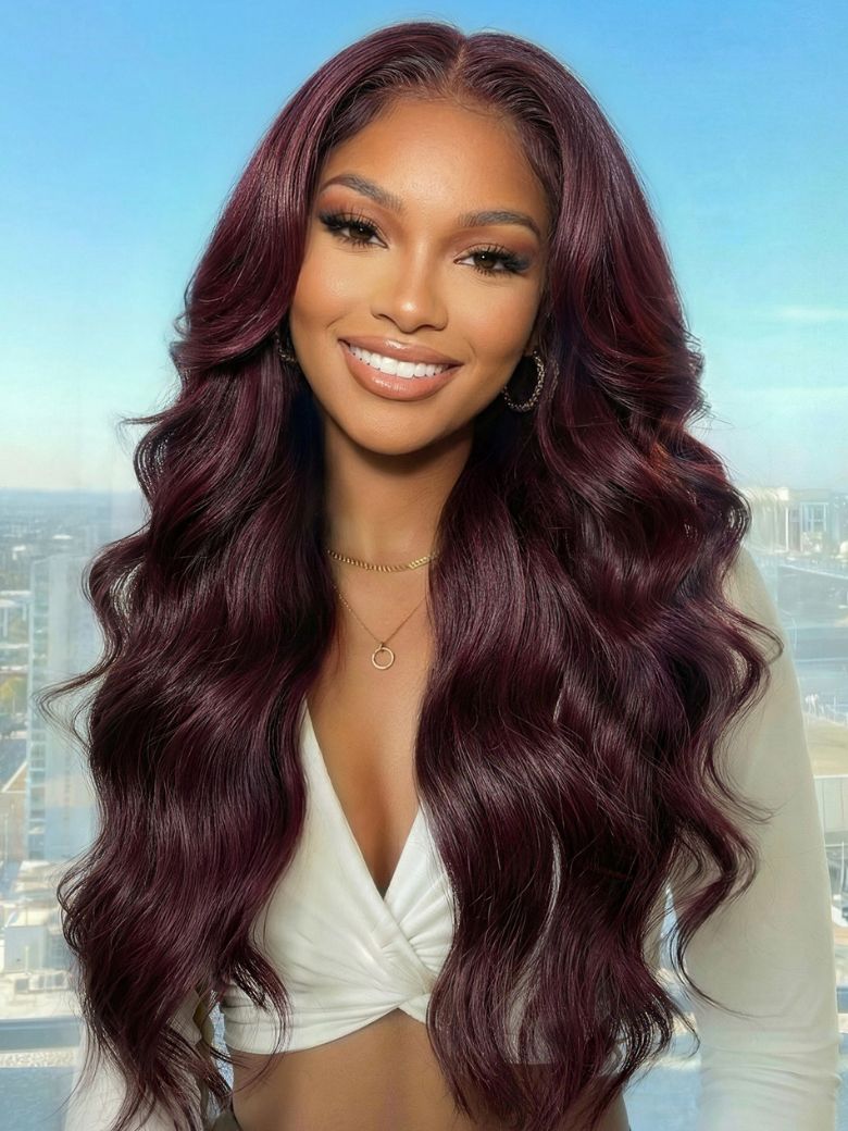 Sunber Black Cherry Lace Frontal Dark Burgundy Wig-Long Layered Cut & Pre Everything & Flash Sale