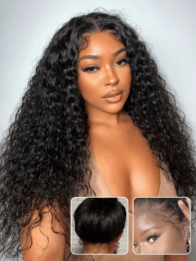 Sunber 180% Density 13x6 Pre Cut Wet And Wavy Water Wave Natural Black Lace Frontal Wig With Invisi Drawstring Flash Sale