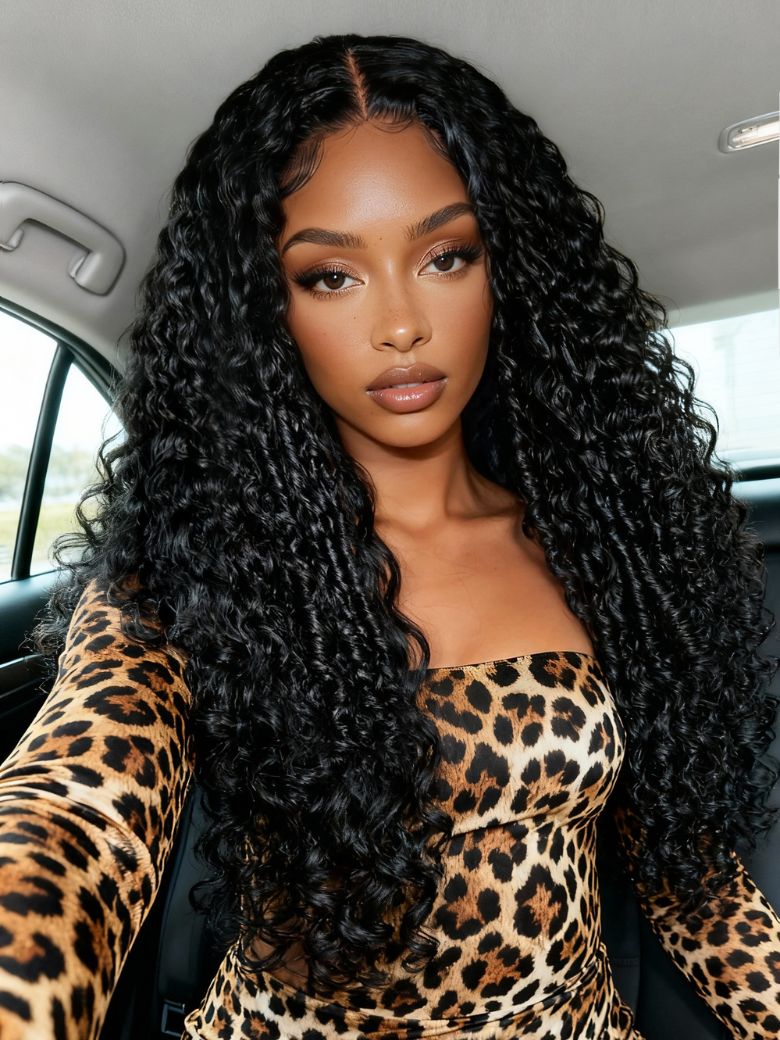 Sunber 7x5 Pre Cut 4D Mixed Texture Burmese Curls Tight Water Wave Lace Part Wig With Finger Coil Ends