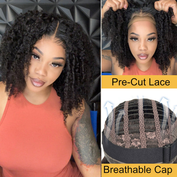 Sunber Afro Kinky Curly 6x4.75 Pre-Cut Lace Closure Wigs Real Human Hair For Women