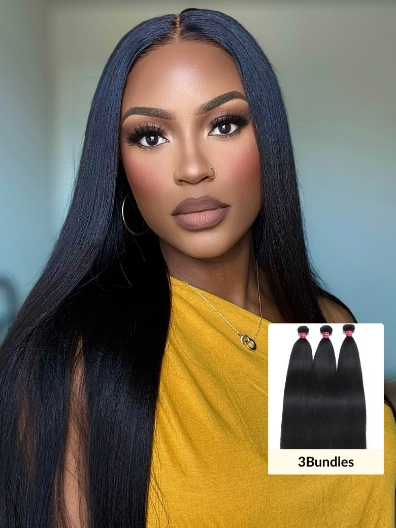 Sunber Yaki Straight 2/3/4Pcs Virgin Hair Extensions With Human Hair Bundles Flash Sale