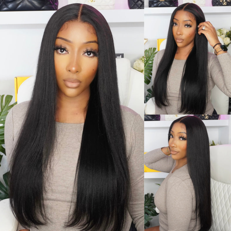 Extra 70% OFF | Sunber Yaki Straight Glueless 7x5 Bye Bye Knots Lace Closure Wig With Bleach Knots