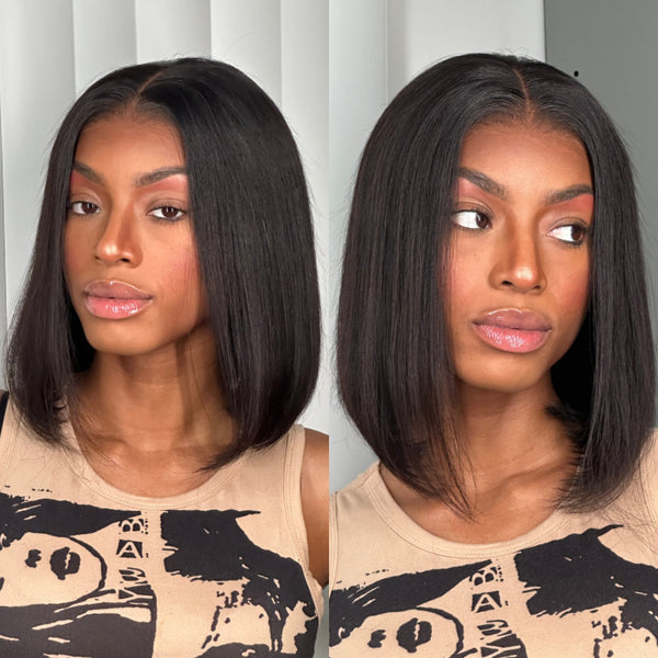 Sunber Grab And Go 7x5 Bye Bye Knots Pre-Cut Lace Closure Bob Wigs Silk Straight Human Hair Wigs Pre-plucked