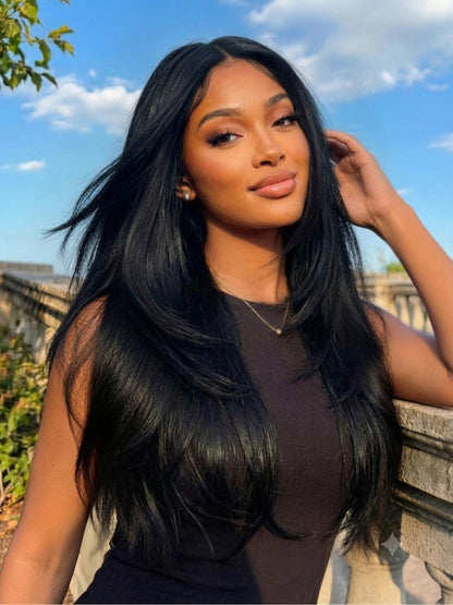 Sunber Yaki Straight 7x5 Glueless Lace Wig With Elastic Drawstring -Pull And Go &amp; Bleach Knots &amp; Pre-cut
