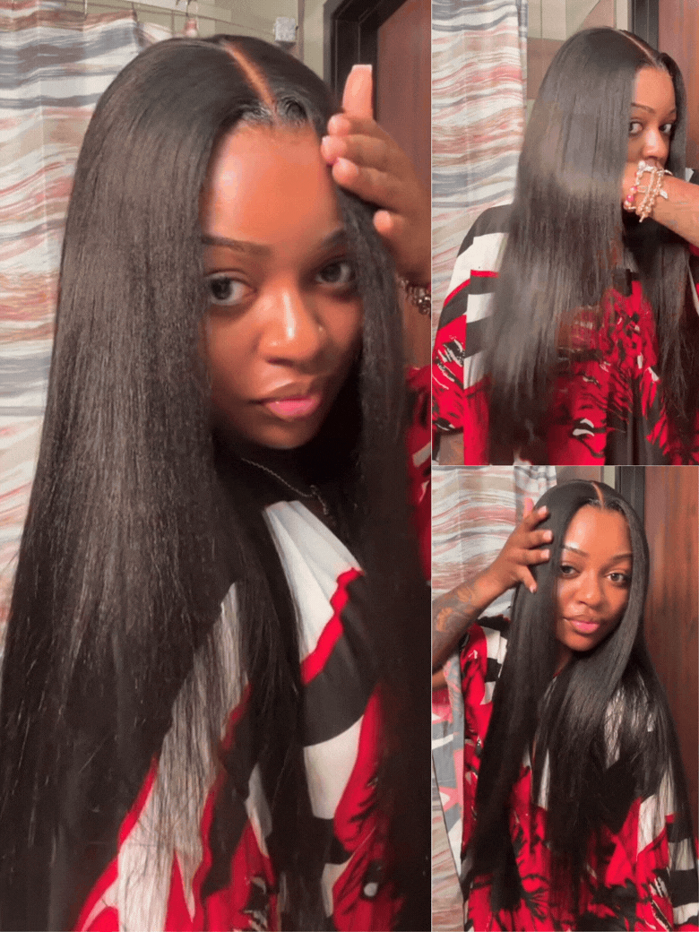Sunber Yaki Straight 7x5 Glueless Lace Wig With Elastic Drawstring -Pull And Go & Bleach Knots & Pre-cut