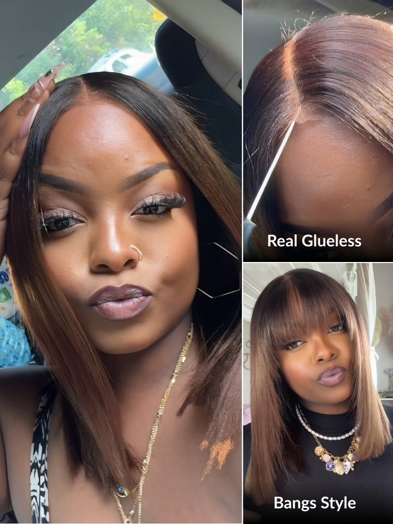 Extra 70% OFF | Sunber Bye Bye Knots Wig 7x5 Glueless Lace Black to Chestnut Brown Ombre Yaki Straight Wig With Bleached Knots