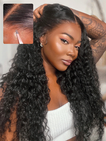 Sunber 180% Density 13x6 Pre Cut Wet And Wavy Water Wave Natural Black Lace Frontal Wig With Invisi Drawstring Flash Sale