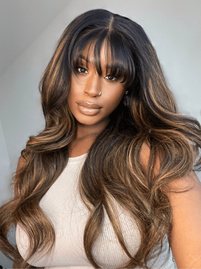 Sunber Pre-Everything 13x4 Lace Frontal Loose Wave Wigs with Bangs-Fluffy Hair  3D Dome Cap &amp; Glueless