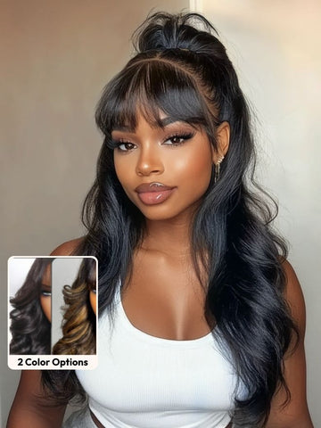 Sunber Pre-Everything 13x4 Lace Frontal Loose Wave Wigs with Bangs-Fluffy Hair  3D Dome Cap & Glueless
