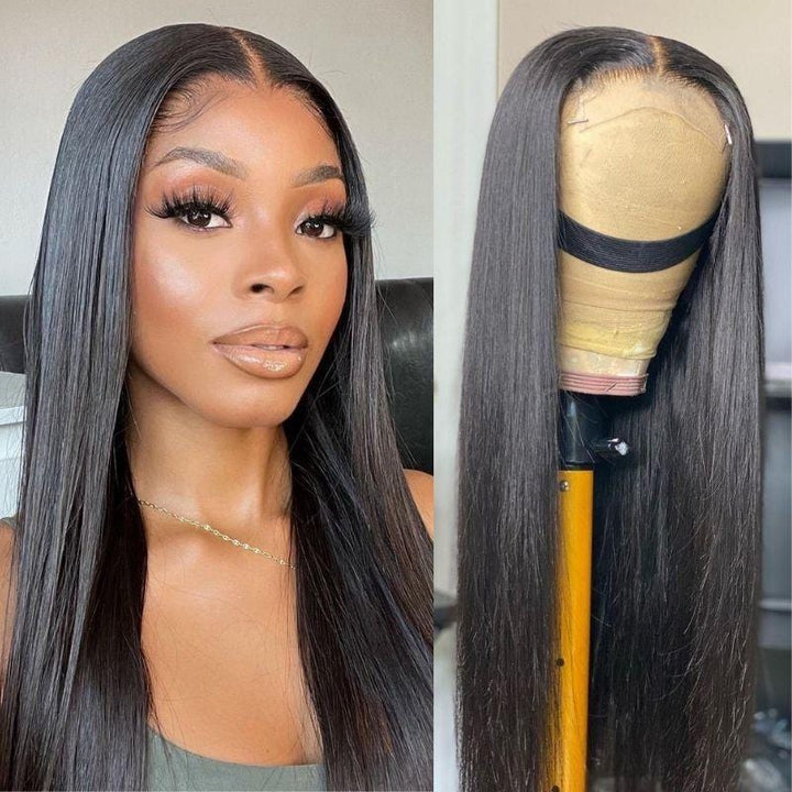 【18inch=$96】Sunber Silk Straight Invisible Lace Closure Wig 4 By 4 lace Wigs 200% Density Human Hair Wigs Flash Sale