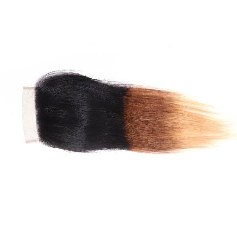 Sunber Hair 1 Pc Ombre T1B/4/27 Human Hair 4*4 Swiss Lace Closure Straight Hair Closure