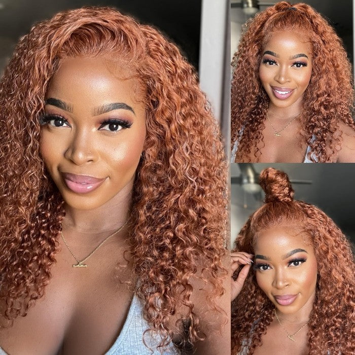 Flash Sale Sunber Precolored Ginger Brown 13×4 Lace Front Wig Jerry Curly Human Hair Wigs