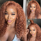 $100 Off Sunber Precolored Ginger Brown Jerry Curly Lace Front Human Hair Wigs