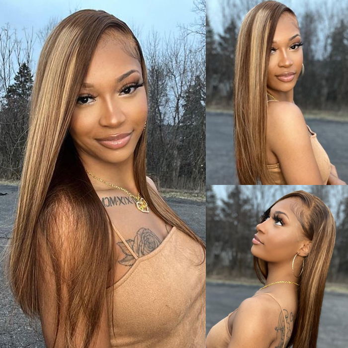 Flash Sale Sunber Blonde Highlight Bone Straight Lace Wig Real Human Hair
