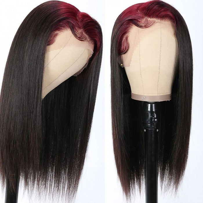 【13×4 Lace|18“= $79】Sunber 13x4 Lace Frontal Skunk Stripe Sparkle Burgundy 99J Roots Straight Wigs Flash Sale