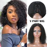 Flash Sale Sunber Hair Friendly Jerry Curly  Bob V Part Wigs Deep Parting Real Scalp Human Hair Wigs