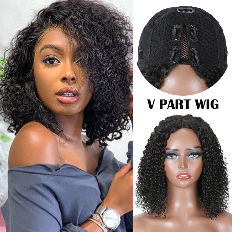 50% OFF Sunber Thin Hair Friendly Jerry Curly  Bob V Part Wigs Deep Parting Real Scalp Human Hair Wigs
