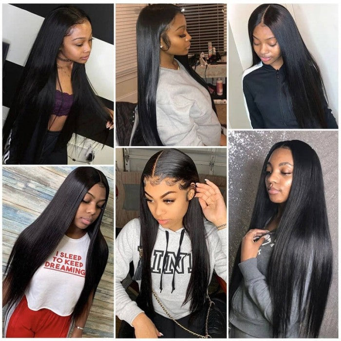 【18inch=$96】Sunber Silk Straight Invisible Lace Closure Wig 4 By 4 lace Wigs 200% Density Human Hair Wigs Flash Sale