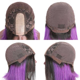 Sunber Short Bob Wig Natural Black with Hidden Purple Color PU Silk Lace Fake Scalp Wig Underlight Human Hair Wig