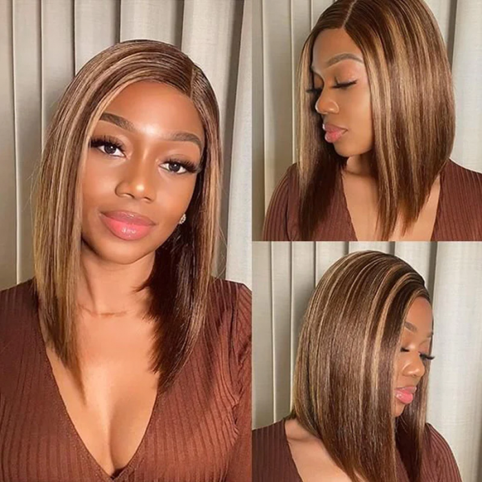 Flash Sale Sunber Piano Highlights Pre-Cut Lace Bob Wigs Human Hair