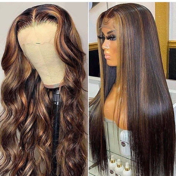 Sunber Trendiest Ombre Highlight Color #1B/30 Balayage Blonde Human Hair Lace Front Wigs