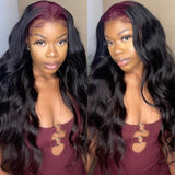 Sunber 13x4 Lace Frontal Skunk Stripe Sparkle Burgundy 99J Roots Straight Wigs Flash Sale