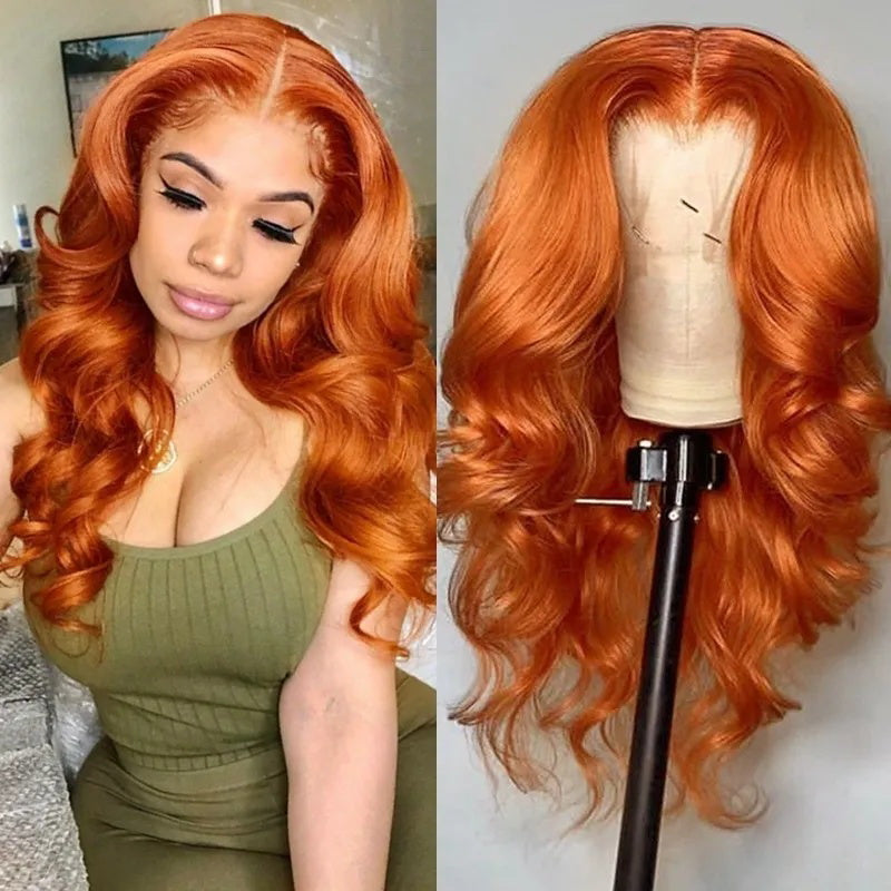 Sunber Ginger Orange Color Body Wave 13x4 Lace Front Wigs Fall Color Human Hair Wigs